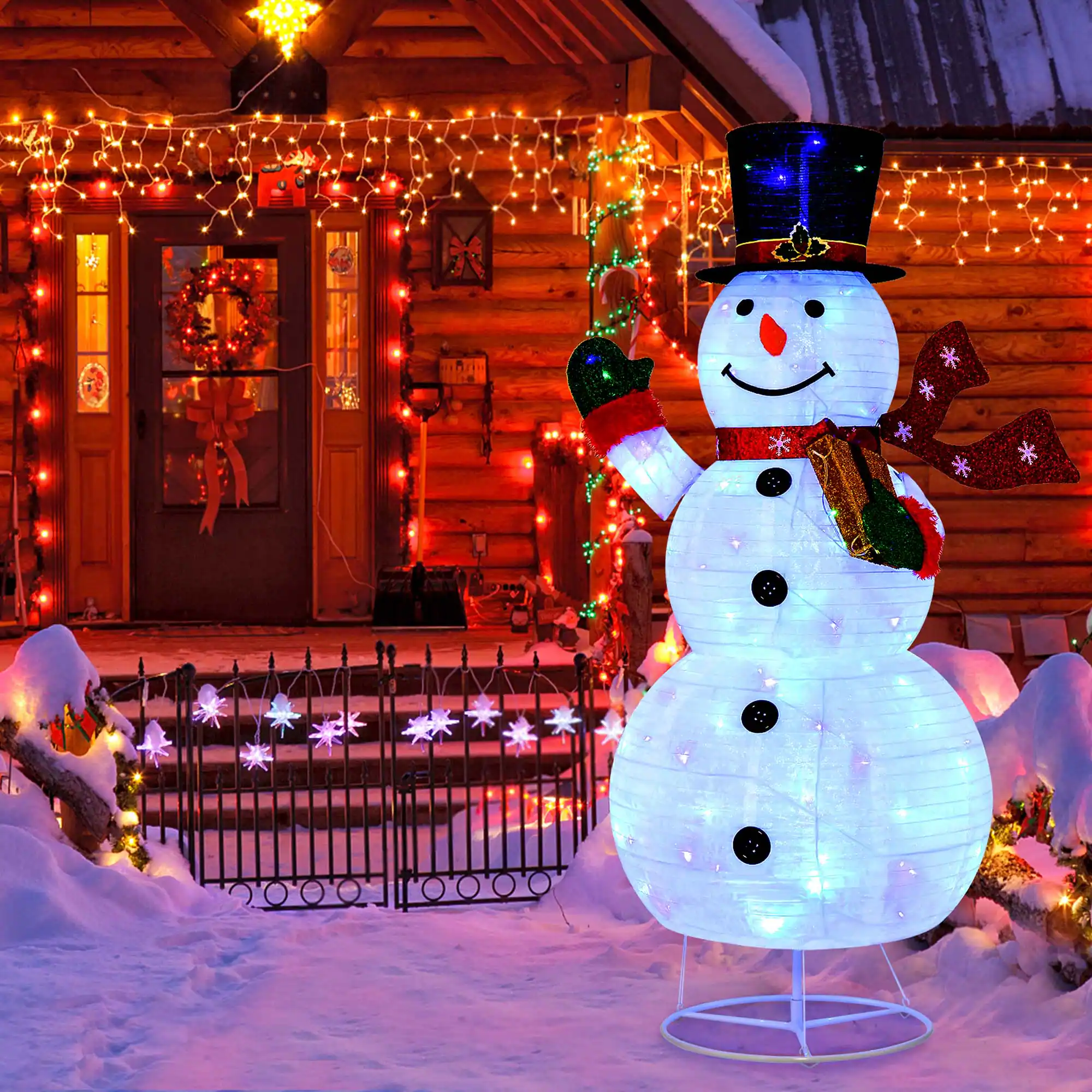 Alt View 13. Costway - 6 FT Pre-lit Christmas Snowman Decoration 8 Lighting Modes 4 Brightness - White.