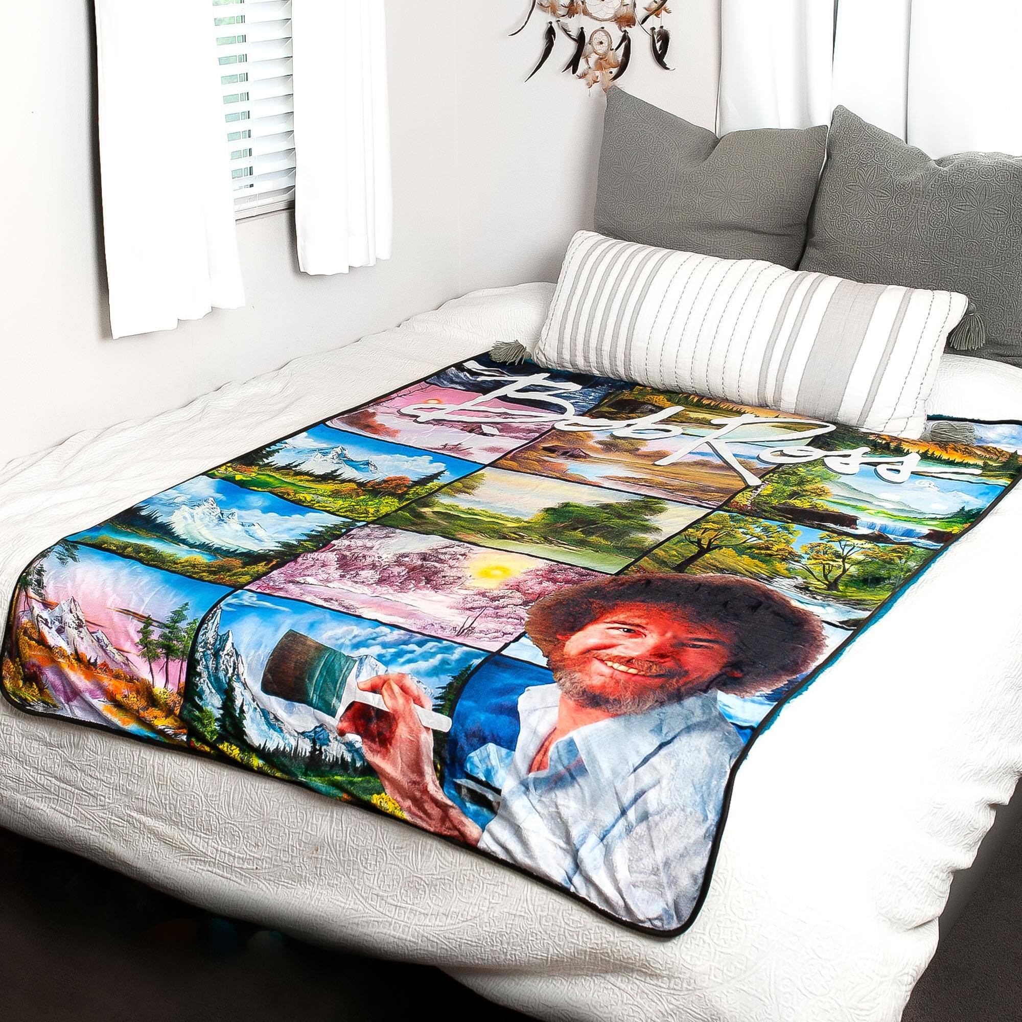 Alt View 4. Surreal Entertainment - Bob Ross Oversized Fleece Sherpa Throw Blanket | 54 x 72 Inches - Green.