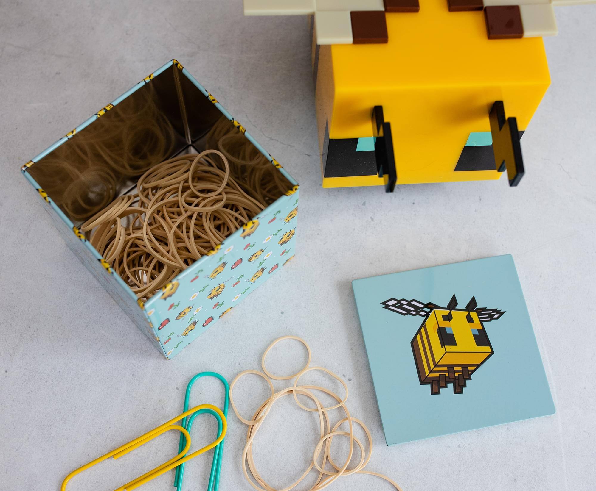 Alt View 2. Ukonic - Minecraft Bee Pattern Tin Storage Box Cube Organizer with Lid | 4 Inches - Yellow.