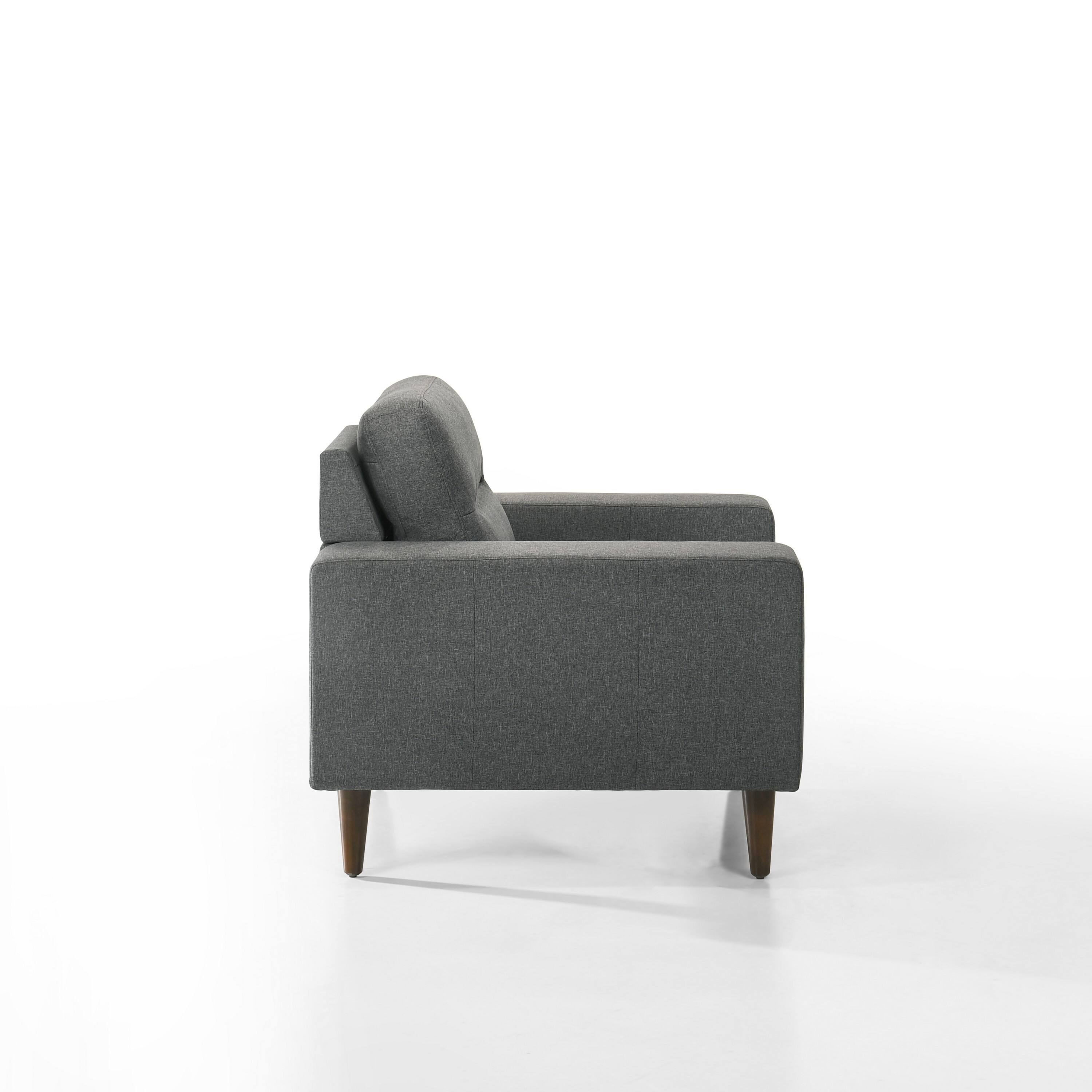 Back. Manhattan Lane - Vile Accent Chair, Plush Gray Fabric, Classic Tape Solid Wood Legs - Gray, Brown.