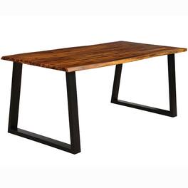 Gymax - Rectangular Acacia Wood Dining Table Rustic Indoor &Outdoor Furniture - Brown + Black