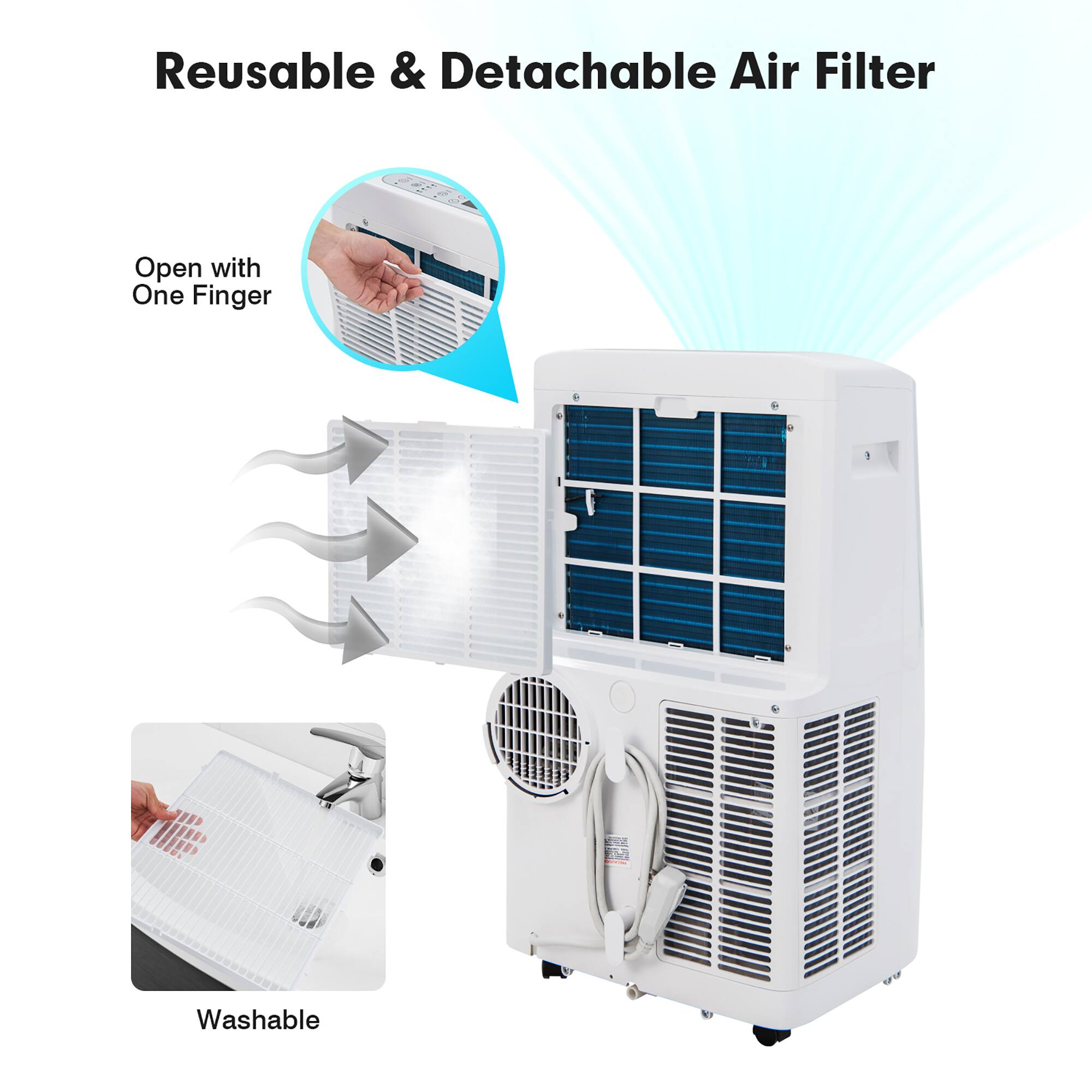 Reusable & Detachable Air Filter. Open with One Finger. Washable.