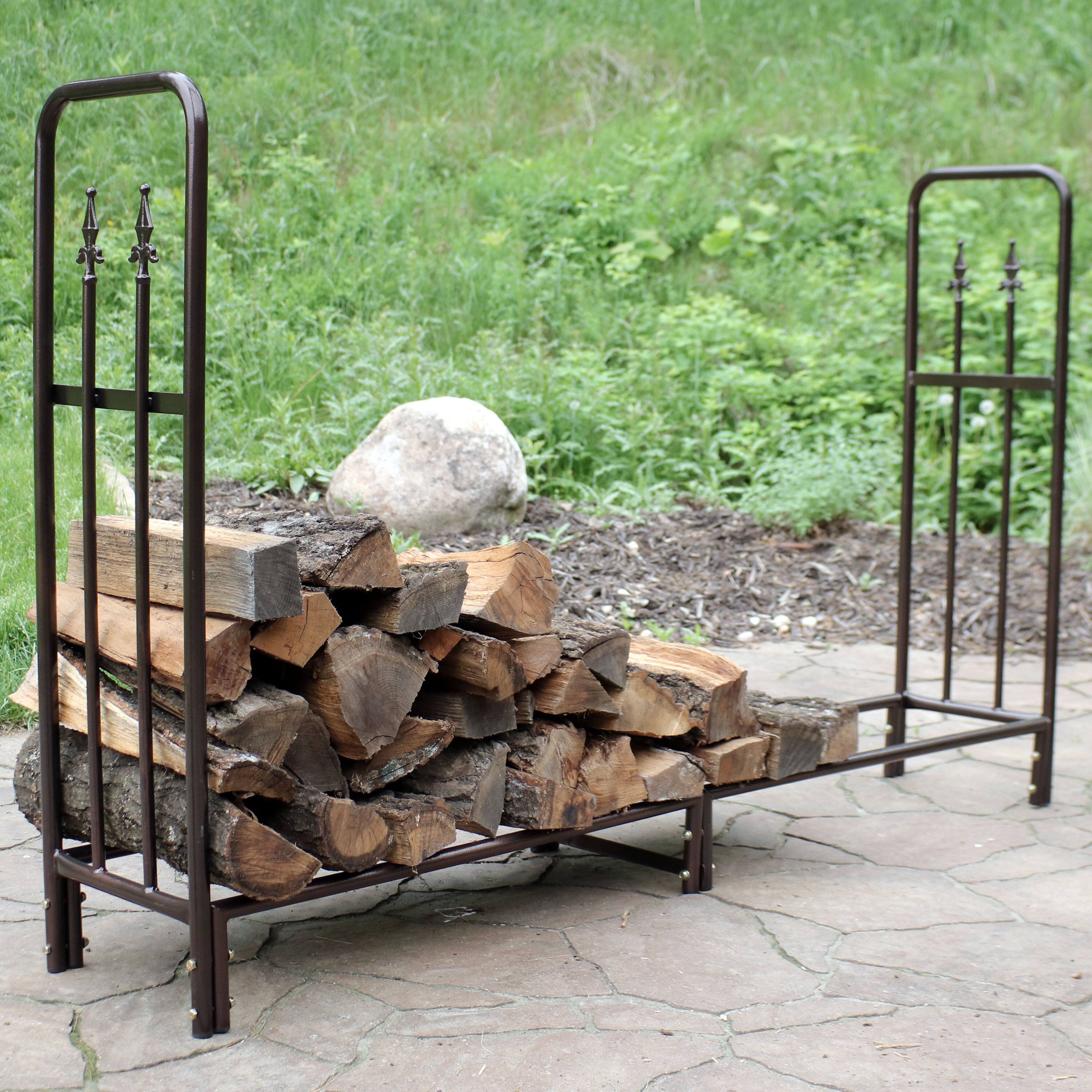 Alt View 1. Sunnydaze - 6 ft Decorative Steel Firewood Log Rack - Bronze.
