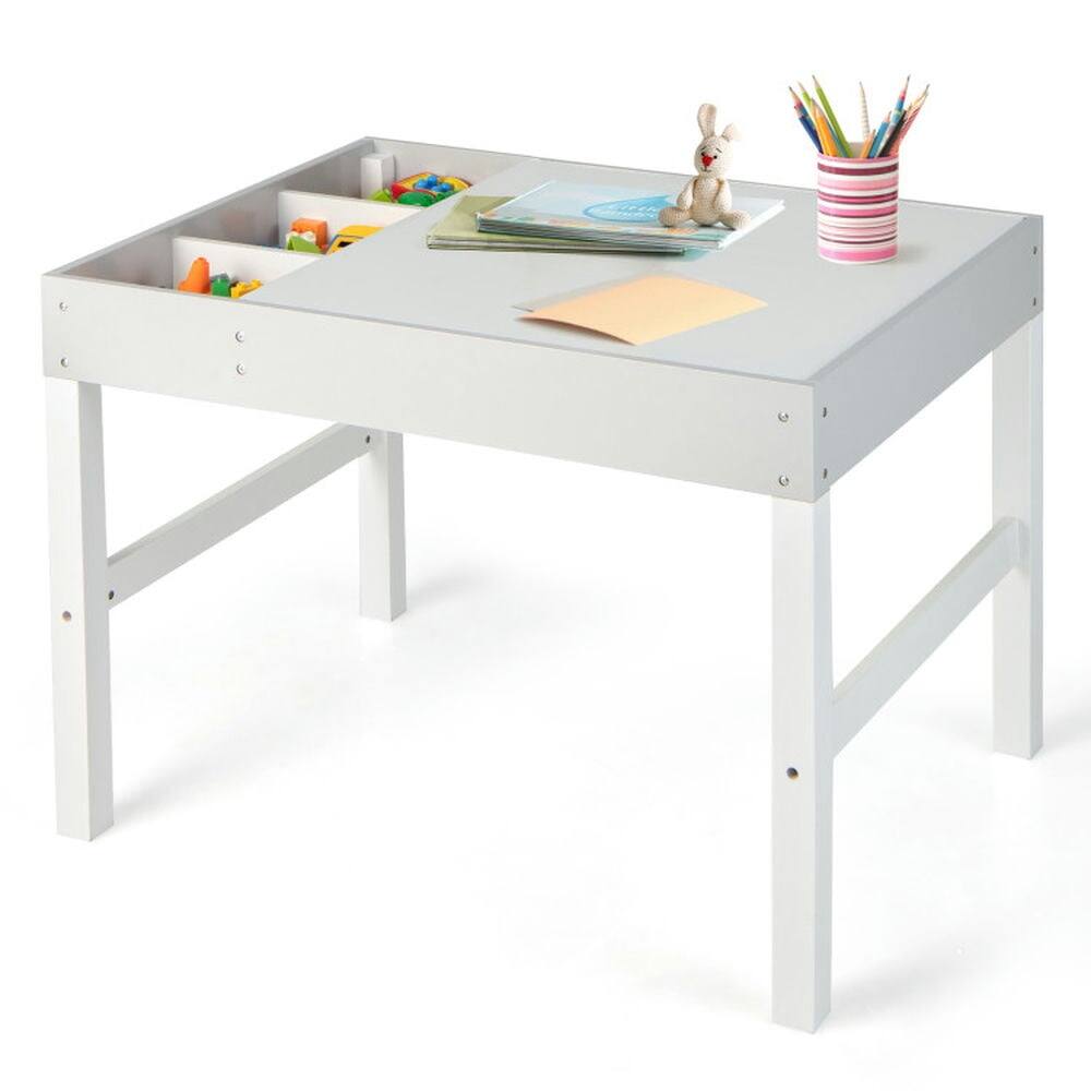 Angle. Kadyn - 3 in 1 Wooden Kids Table with Storage and Double-Sided Tabletop-White, Small Folding Table for Arts & Crafts, Snack Time - White.
