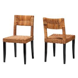 bali & pari - Manrico Modern Bohemian Finished Wood and Natural Rattan 2-Piece Dining Chair Set - Dark Brown/Natural Brown