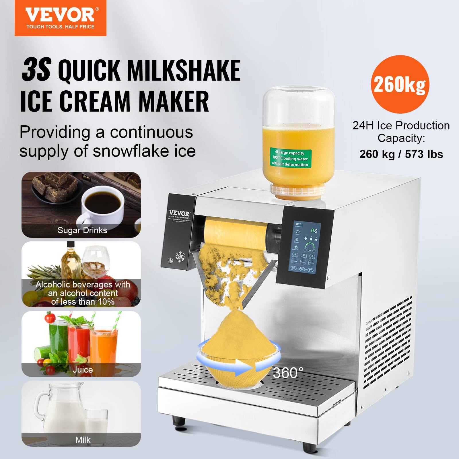VEVOR Commercial Snowflake Ice Machine, 573LBS/24H Snowflake Ice Maker ...