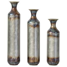 Boyel Living - Set of 3 Tall Metal Floor Vases with Burnt Ombre Pattern - Gold+White