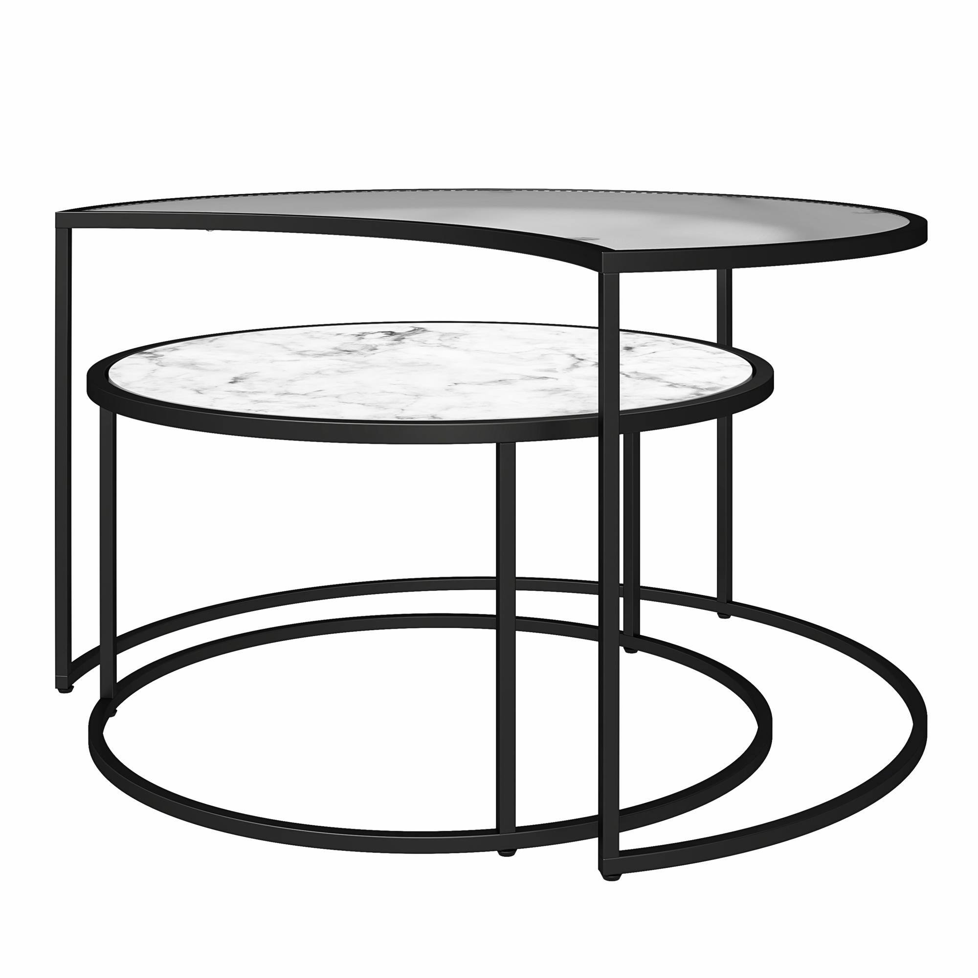 Alt View 2. Aukfa - Moon Phases Nesting Coffee Tables - 2-Piece Set, Fluted Glass & Faux Marble Top, 60lb Capacity Each, 30.9"W x 17.6"H - White.