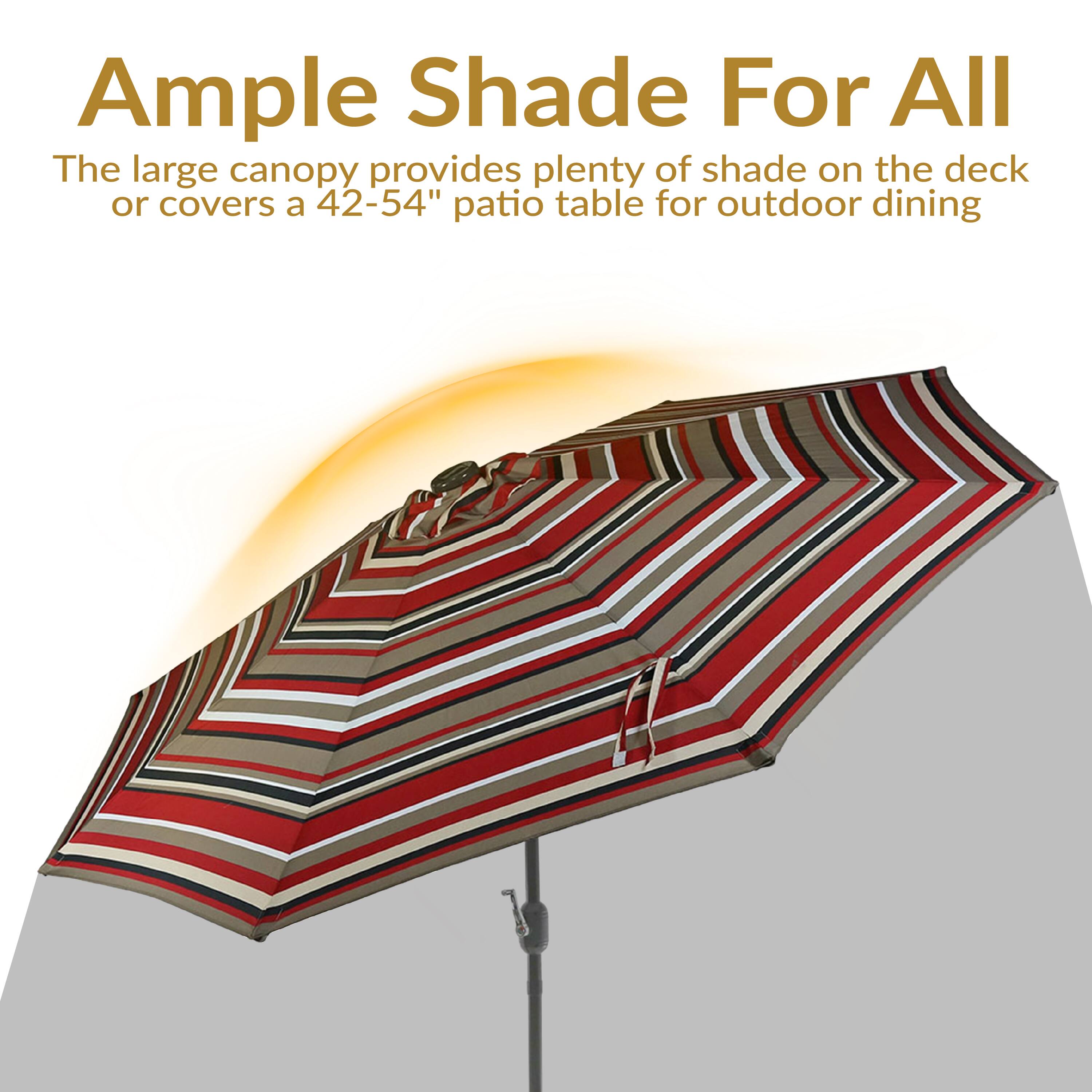 Ample Shade For All

The large canopy provides plenty of shade on the deck or covers a 42-54" patio table for outdoor dining