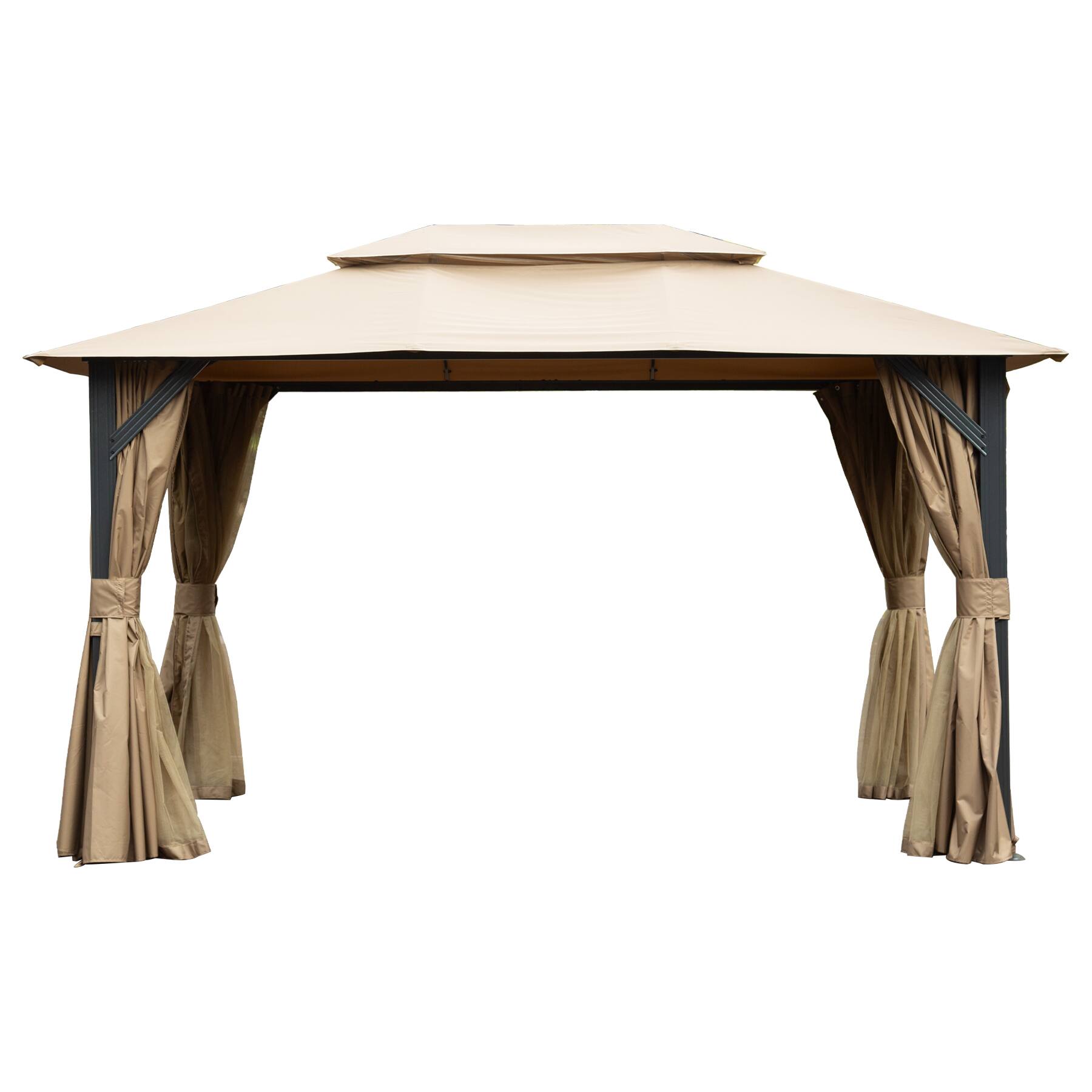 Left. Mondawe - 10x14FT Outdoor Gazebo, Curtains and Mosquito Nettings included,Heavy Duty Metal Frame - Brown.