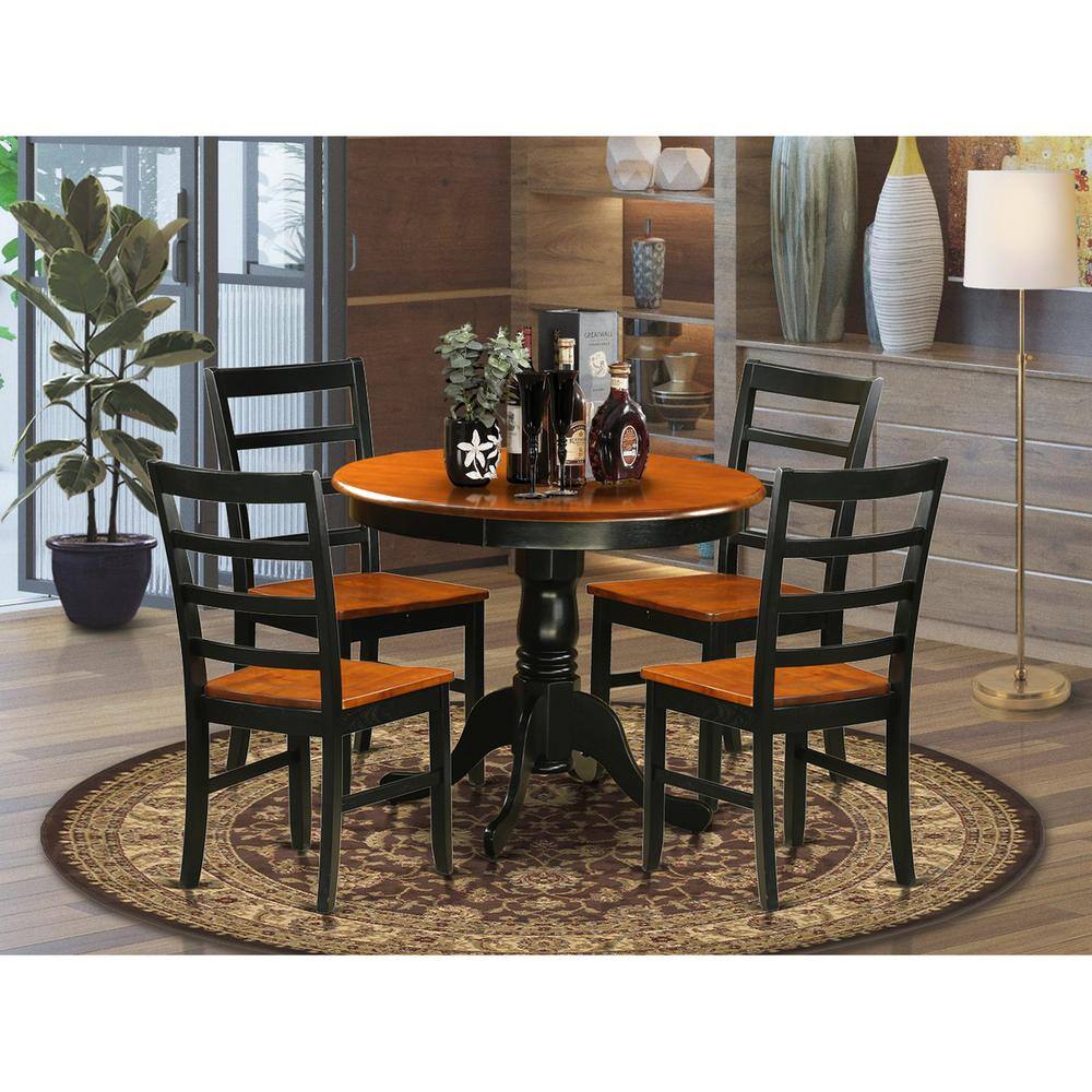 Back. East West Furniture - Dining furniture set - 5 Pcs with 4 Wooden Chairs in Black - Black & Cherry.