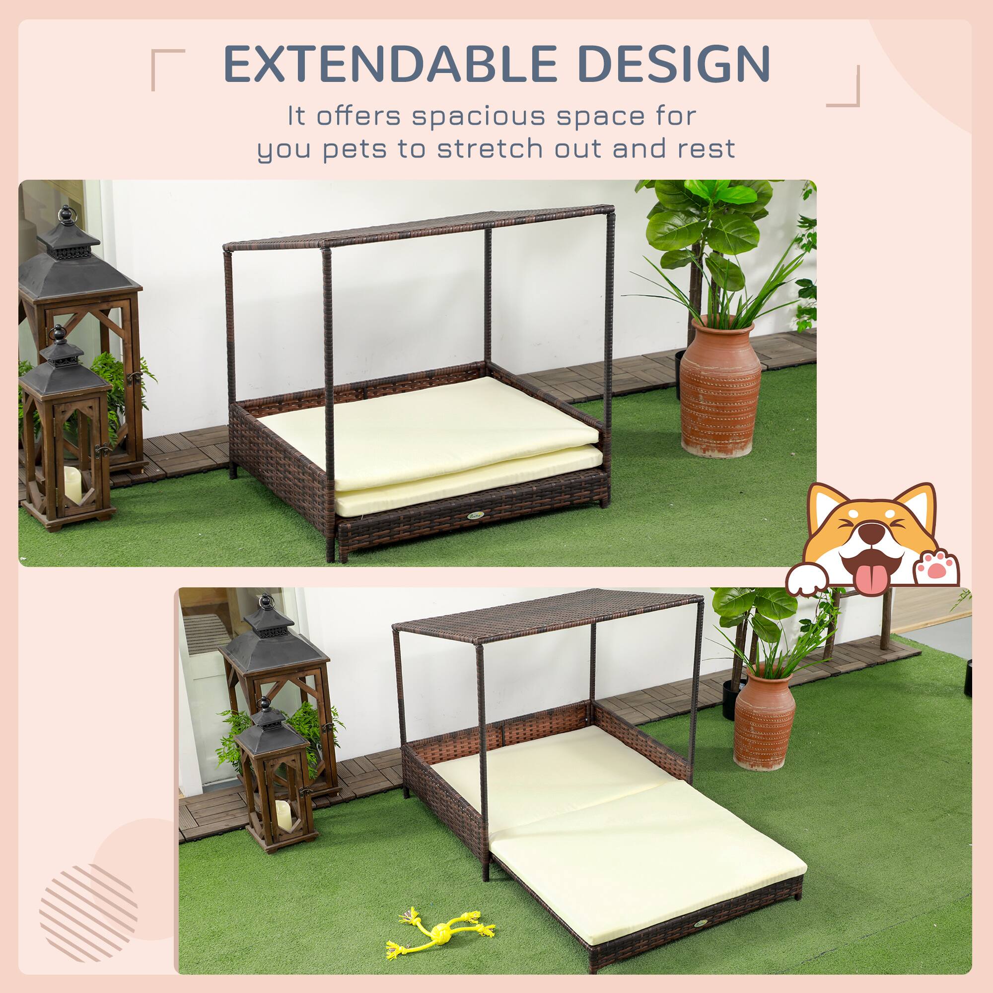 EXTENDABLE DESIGN  
It offers spacious space for your pets to stretch out and rest