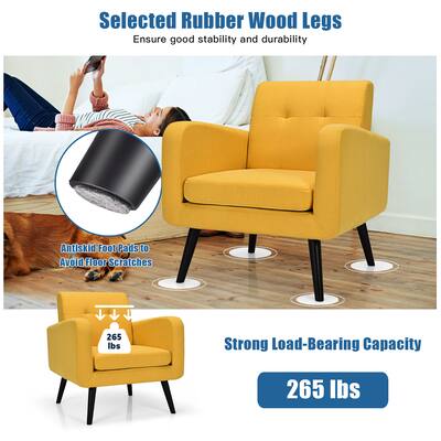 Costway Mid Century Accent Chair with Rubber Wood Legs