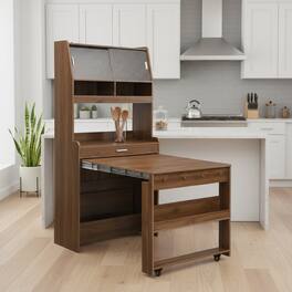 Forest'nSky - 69" Tall Buffet with Hutch & Foldable Dining Table, Storage Cabinet for Small Apartments - Walnut