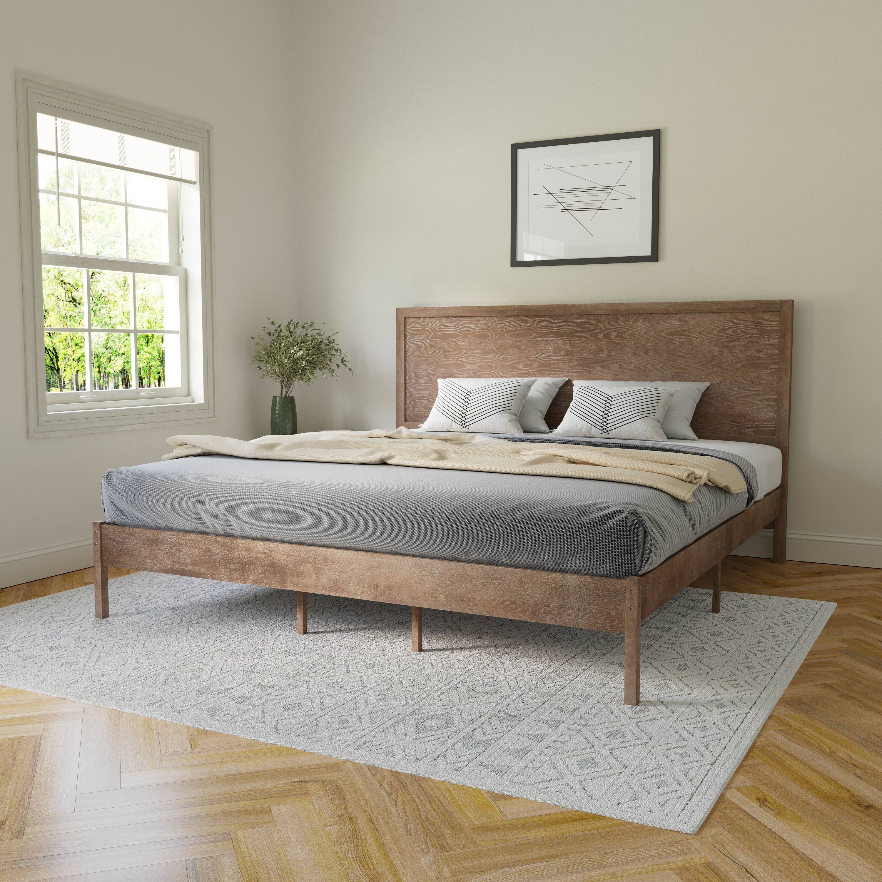 Alt View 1. Flash Furniture - Asher King Size Solid Wood Platform Bed with Wooden Slats and Headboard, No Box Spring Needed, Light Brown - Brown.
