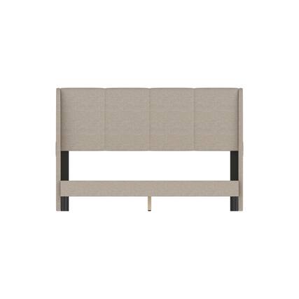 Front. Famapy - Famapy Upholstered Bed Frame: Plush Linen Headboard & Reinforced 10 - Slat Support - Off-White.