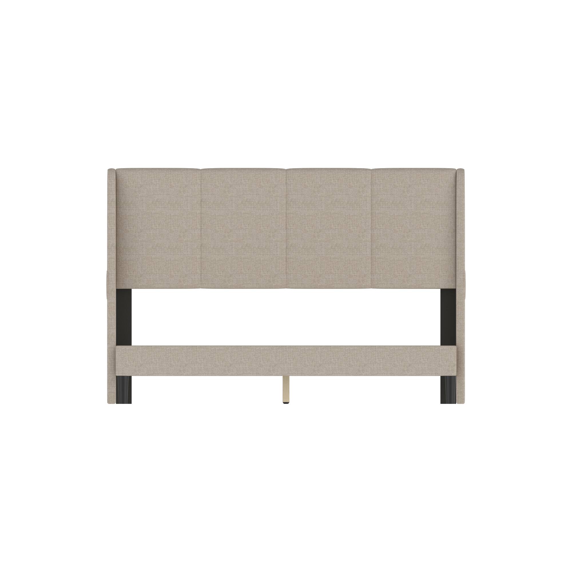 Front. Famapy - Famapy Upholstered Bed Frame: Plush Linen Headboard & Reinforced 10 - Slat Support - Off-White.