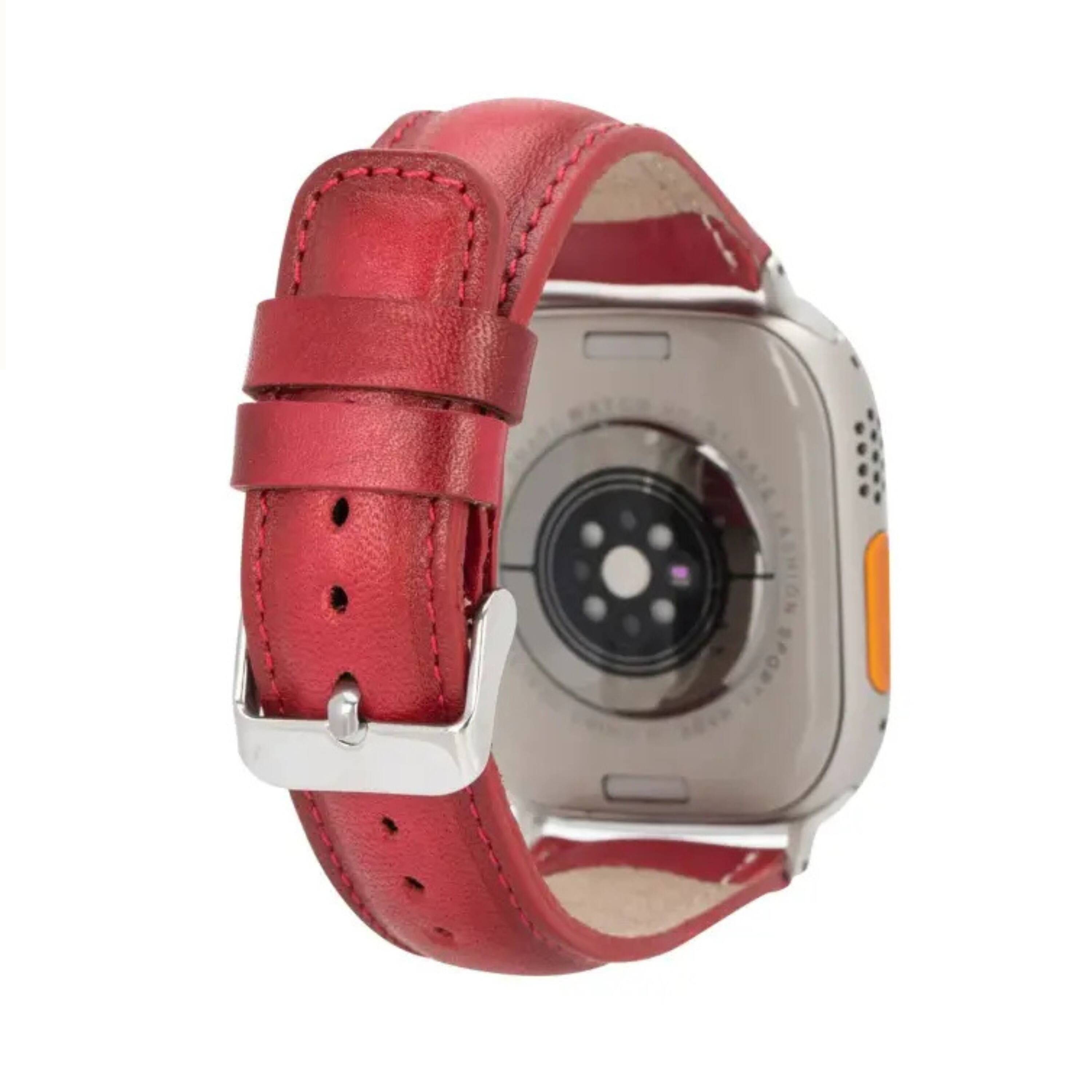 Left. Kitcheniva - Leather Watch Band Compatible With Apple Watch Ultra Series 8 7 And SE 42mm to 49mm Red - Red.