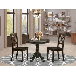 East West Furniture - 3 Pc Kitchen Table set- Table plus 2 Dining Chairs - Cappuccino