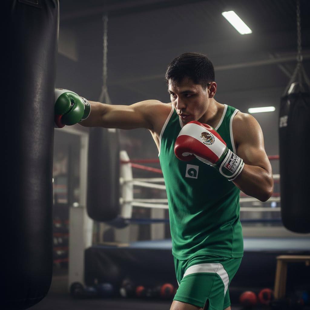 Alt View 4. Amber Sporting Goods - Leather Boxing Gloves  Heavy Bag & Focus Mitts, Multi-Layered Padding, Ventilated Palm, Mexican Flag Color, 16 OZ - Mexican Flag.
