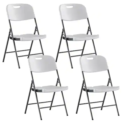 Front. Vecelo - Folding Dining Table and Chairs Set – Heavy Duty HDPE Portable Table for Family Gatherings, Camping & Parties - 4 White Chair.