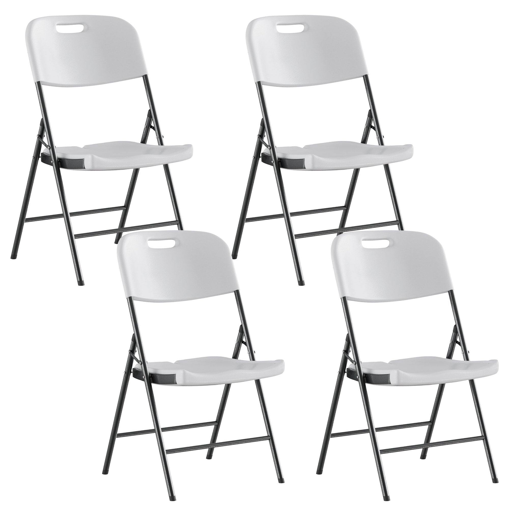 Front. Vecelo - Folding Dining Table and Chairs Set – Heavy Duty HDPE Portable Table for Family Gatherings, Camping & Parties - 4 White Chair.