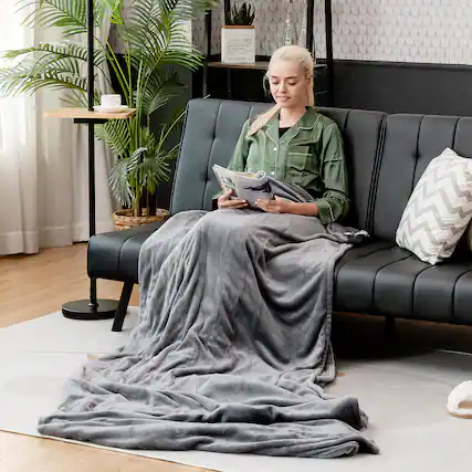Front. Costway - 62'' x 84'' Flannel Polyester Heated Blanket Electric Throw with 10 Heating Levels - Gray.