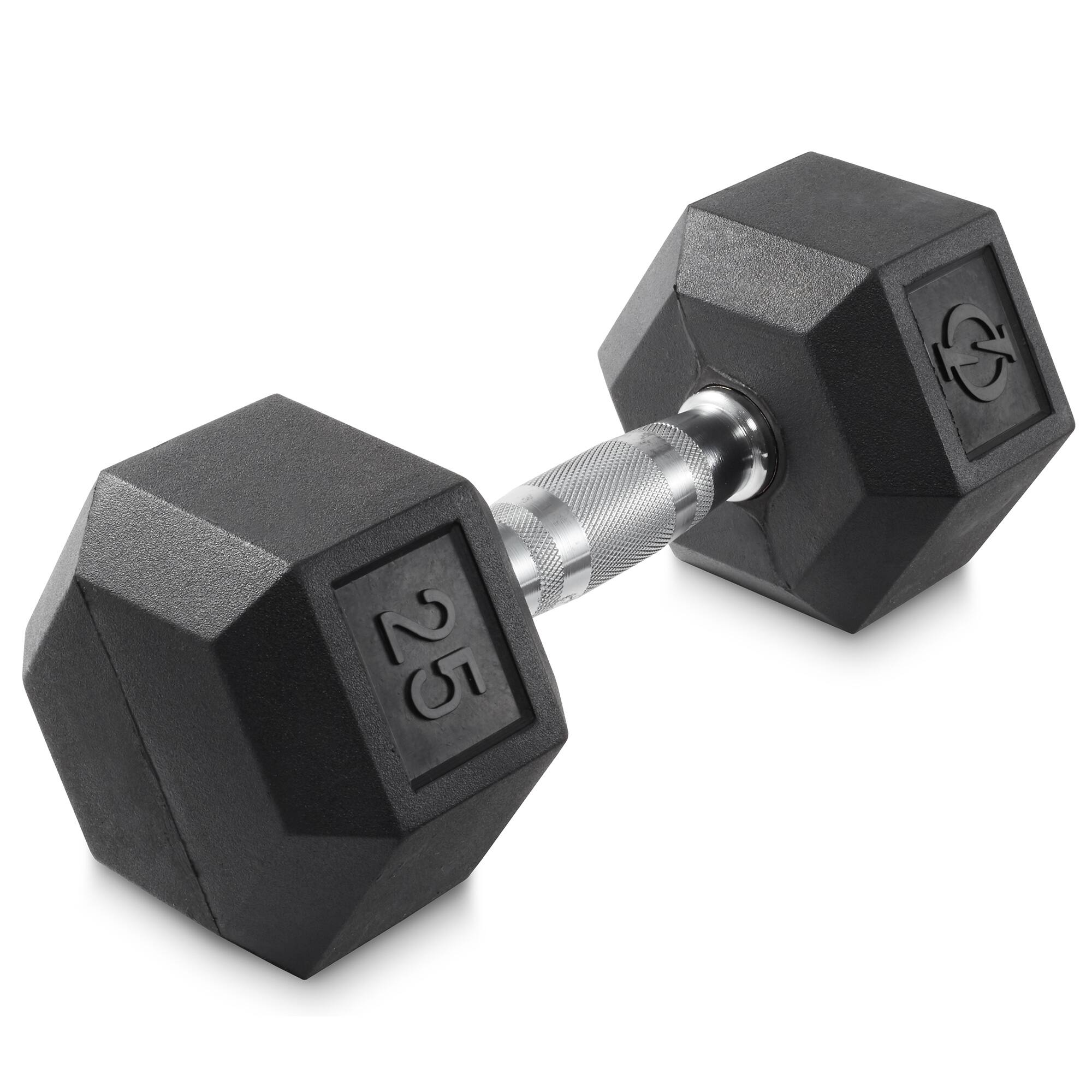 Front. Philosophy Gym - Rubber Coated Hex Dumbbell - Cast Iron Hand Weights - 25-lbto 50 Pound - Black.