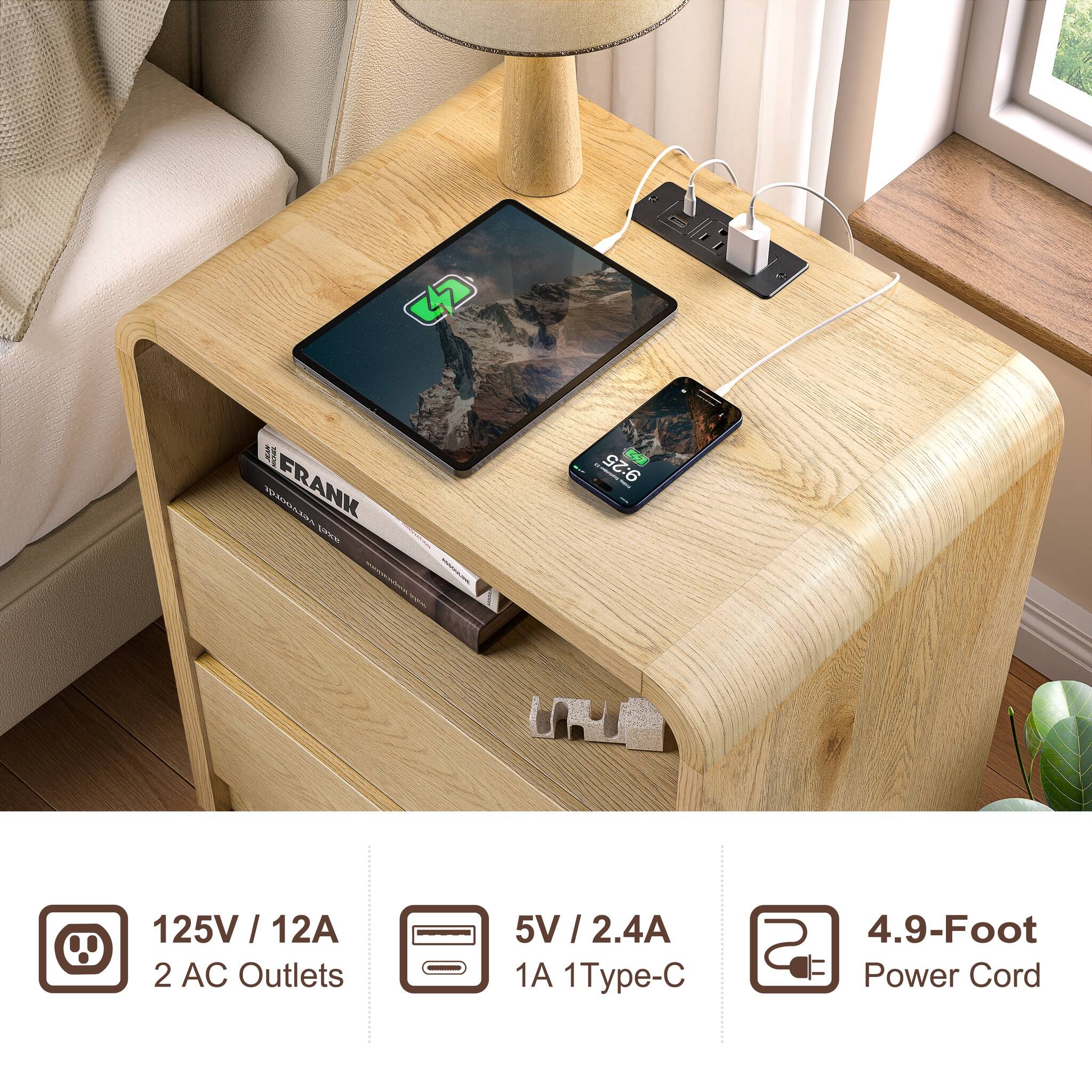 FRANK exes

9:25

125V / 12A 2 AC Outlets

5V / 2.4A 1A 1 Type-C

4.9-Foot Power Cord