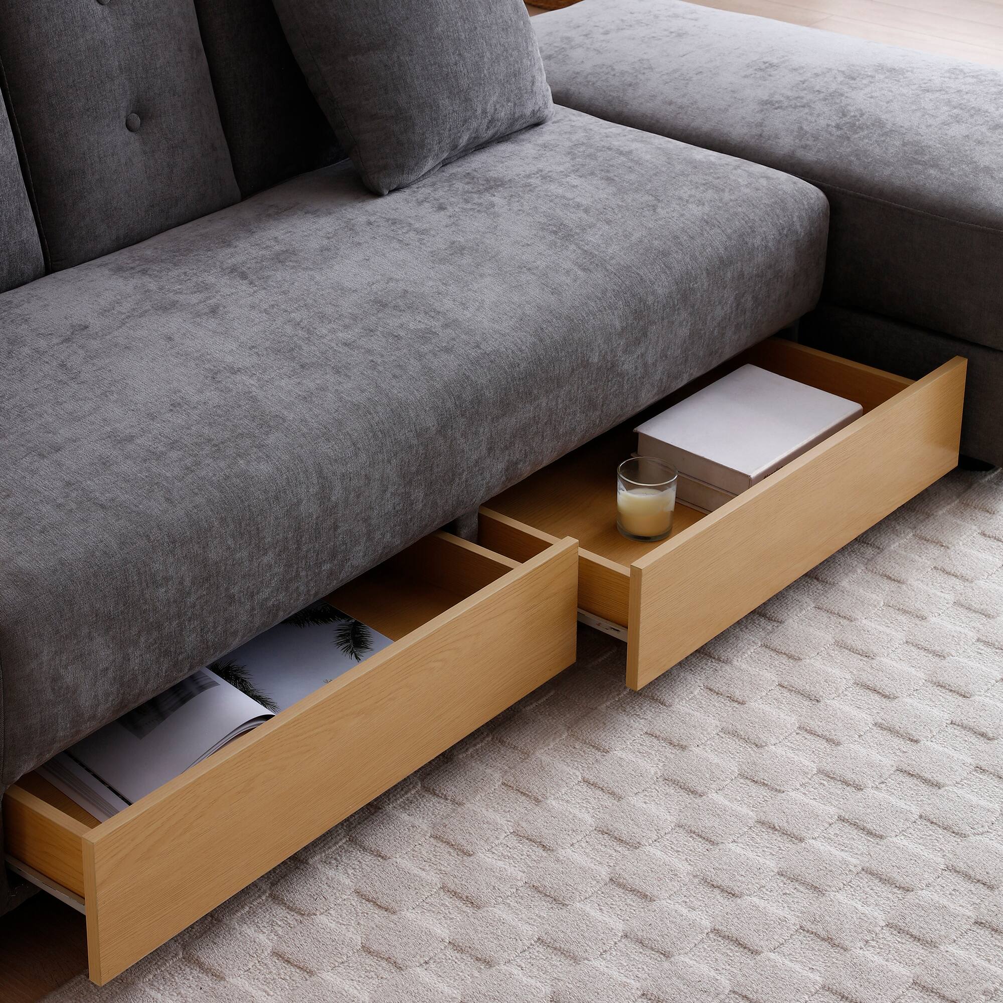 Alt View 2. TinyHomie - Convertible Sleeper Sofa Couch Multifunctional Double Folding Sofa Bed Storage Ottoman and Sofa arm - Grey.