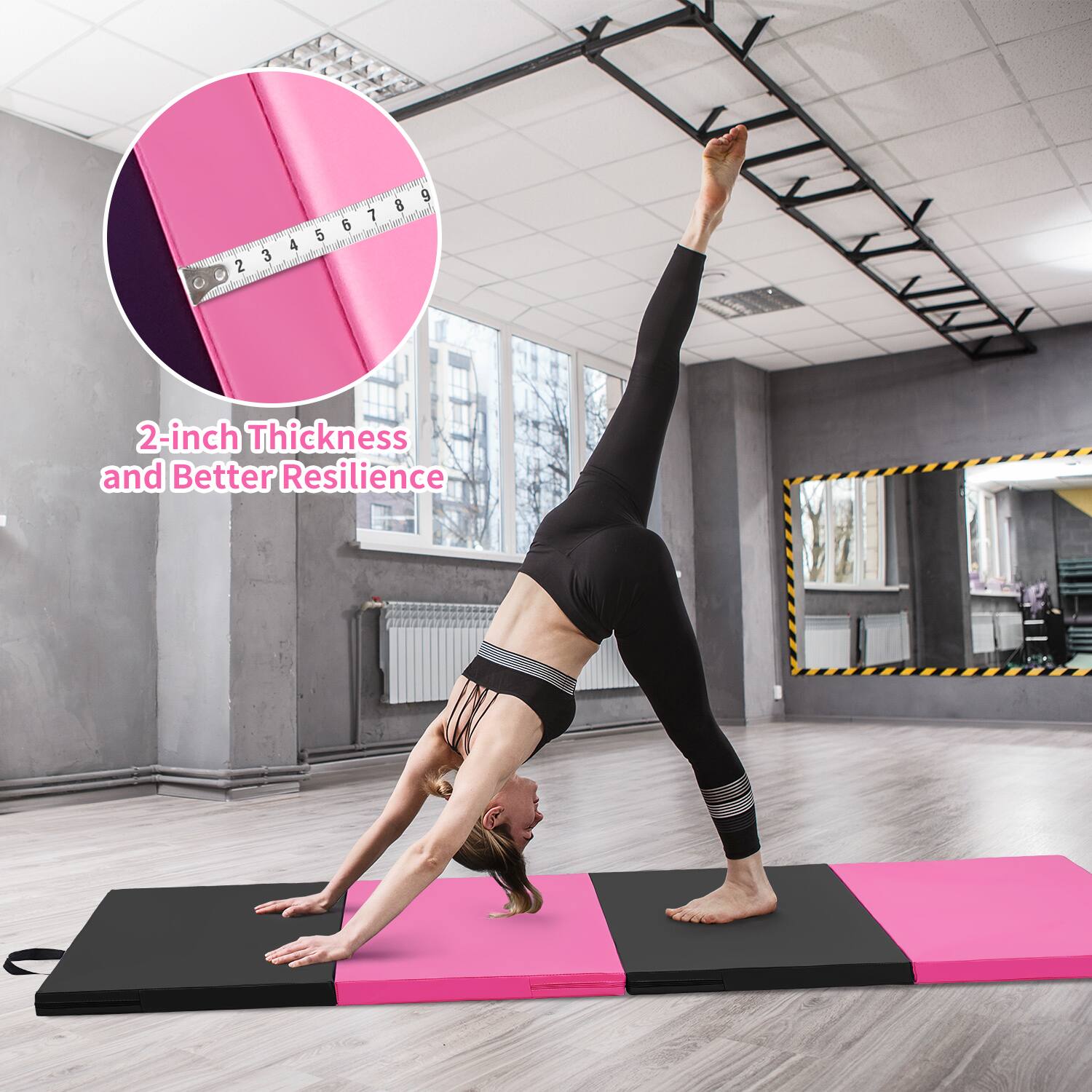 Ainfox 3'x6'x2'' 4 Panel Folding Gymnastics Mat, Exercise Gym Tumbling ...