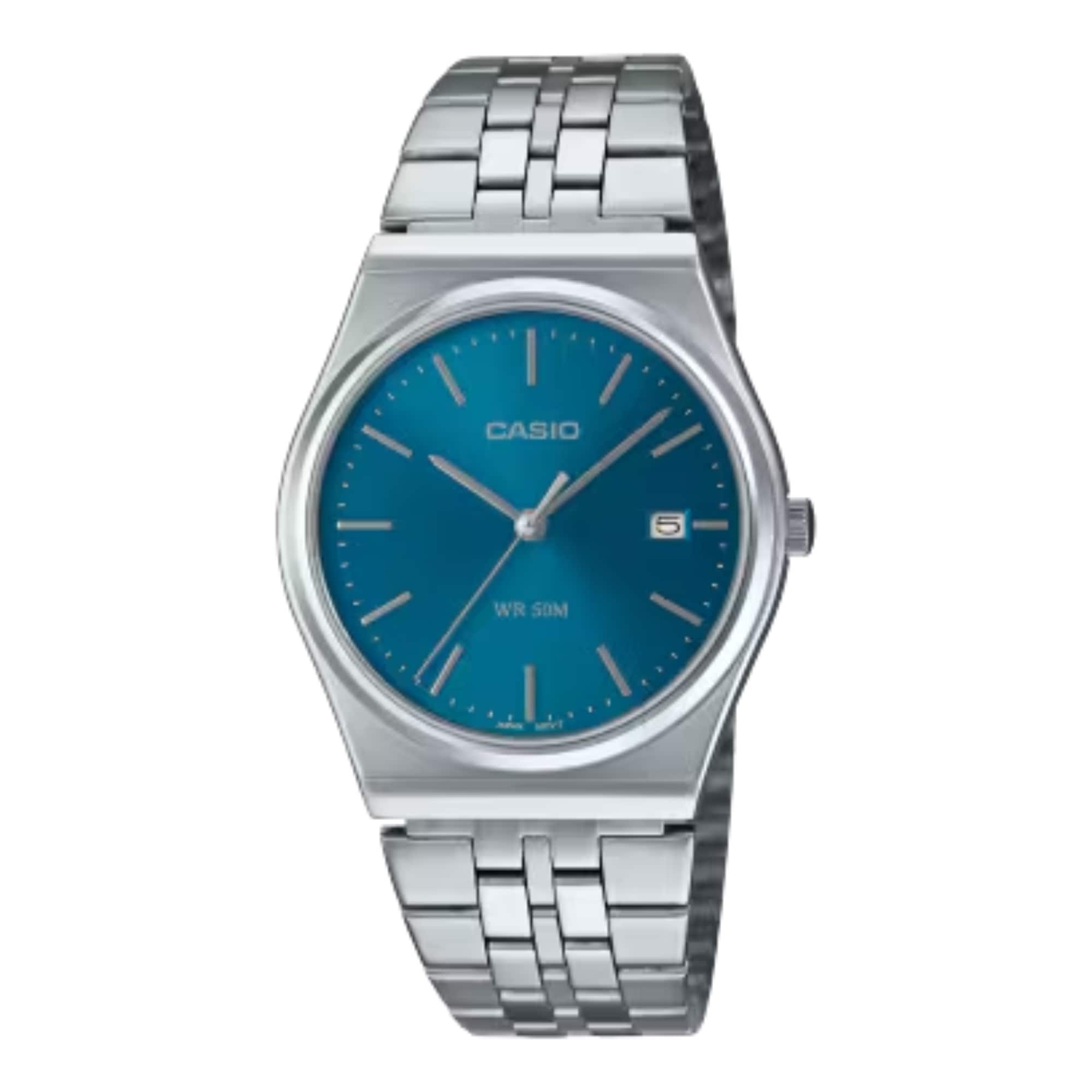Casio - Men’s Stainless Steel Watch with Blue Dial - MTP-B145D-2A2VDF - Silver