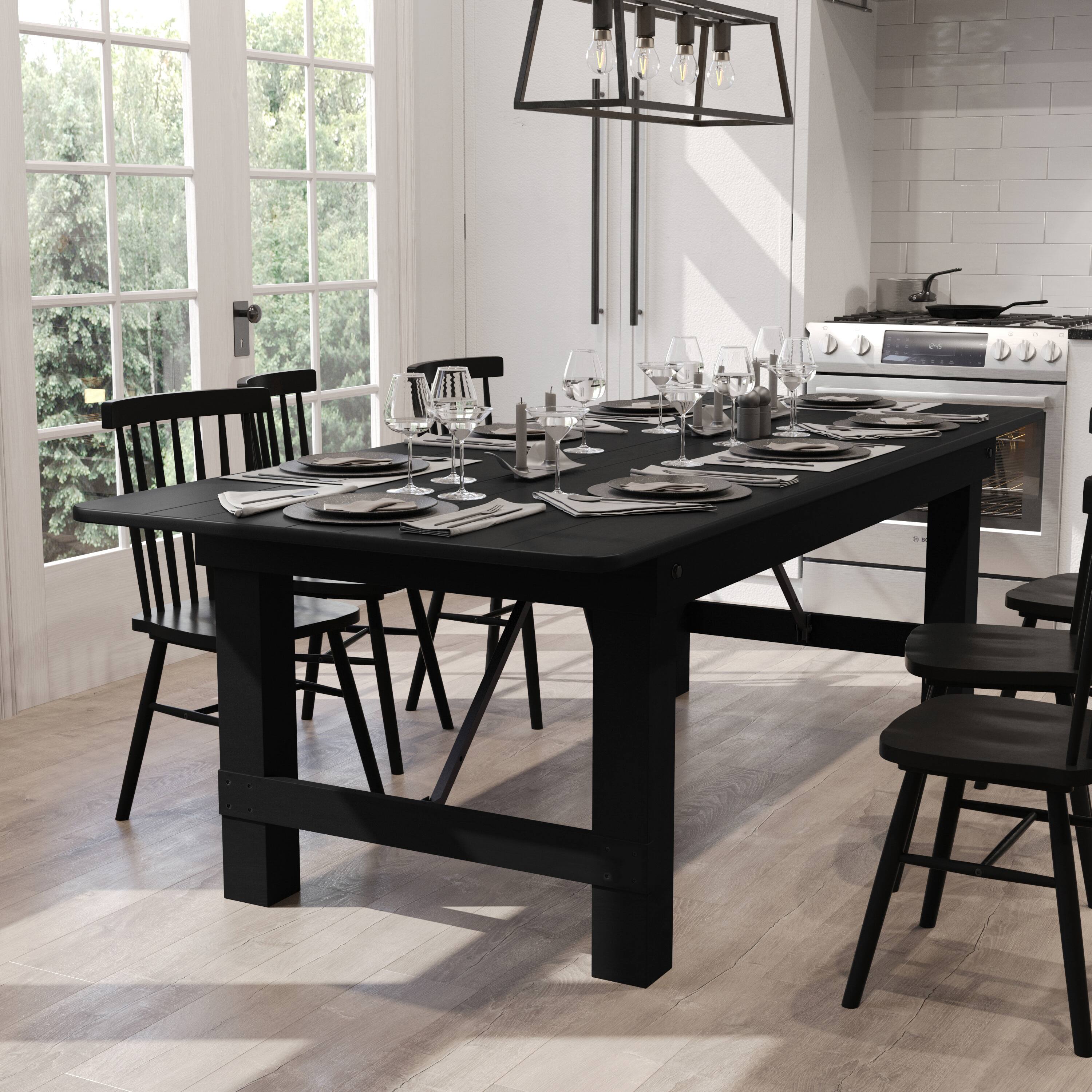 Alt View 2. Flash Furniture - HERCULES 8' x 40" Rectangular Black Wash Commercial Farmhouse Folding Table, Antique Rustic Solid Pine Dining Room Table - Black.