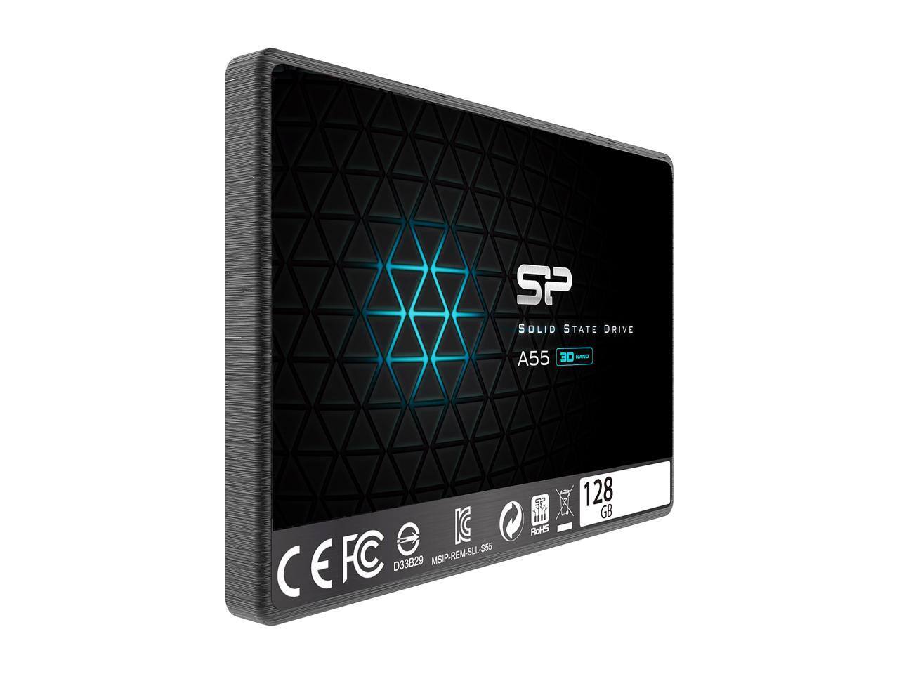 SP SOLID STATE DRIVE  
A55 3D NAND  
128 GB  

CE FC  
D33B29  
MSIP-REM-SLL-S55  
ROHS