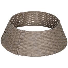 Homcom - 27in Rustic Christmas Tree Collar, Plastic Woven Tree Skirt, Base Cover - Coffee