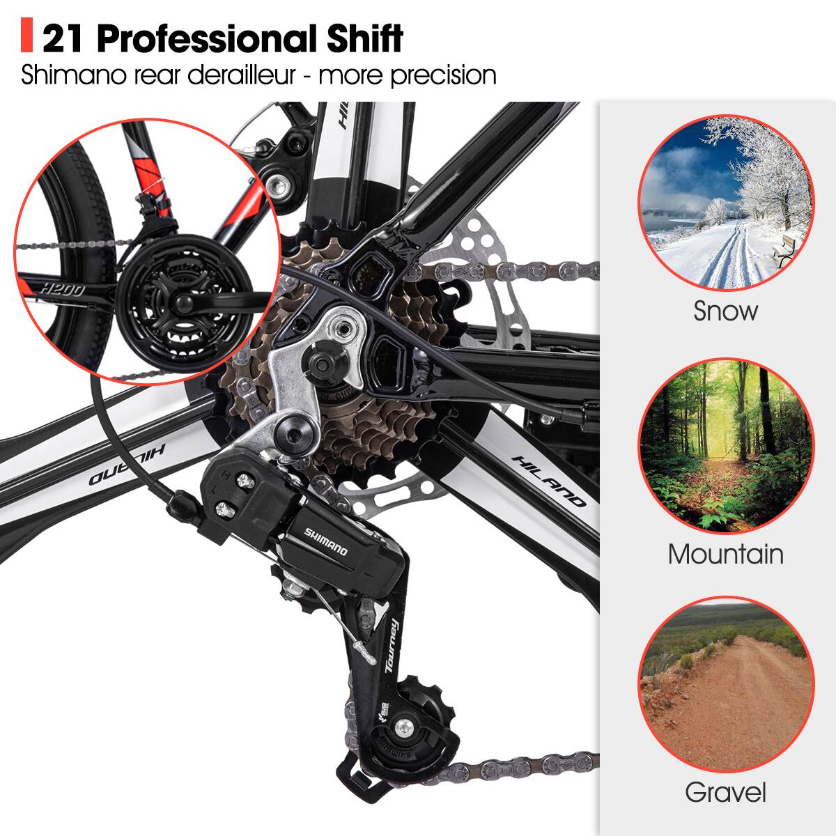 21 Professional Shift Shimano rear derailleur - more precision HR H200 Snow HILAND Mountain Tourney Gravel