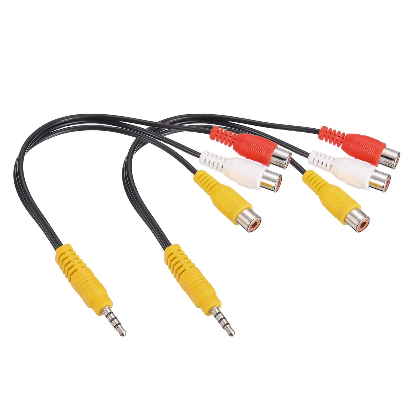 Unique Bargains - 2pcs TRRS3.5mm Male to Gold 3RCA Female Cable, 0.23m/9in, 2.5mm PVC Copper Core Audio AUX Cable for TV/Amp/Speaker - Yellow