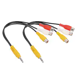 Unique Bargains - 2pcs TRRS3.5mm Male to Gold 3RCA Female Cable, 0.23m/9in, 2.5mm PVC Copper Core Audio AUX Cable for TV/Amp/Speaker - Yellow