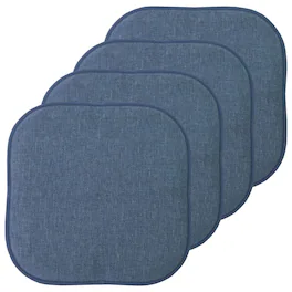 Sweet Home Collection - Alexis Memory Foam No Slip Back 16" x 16" Chair Pad Cushions, 4-Pack - Denim