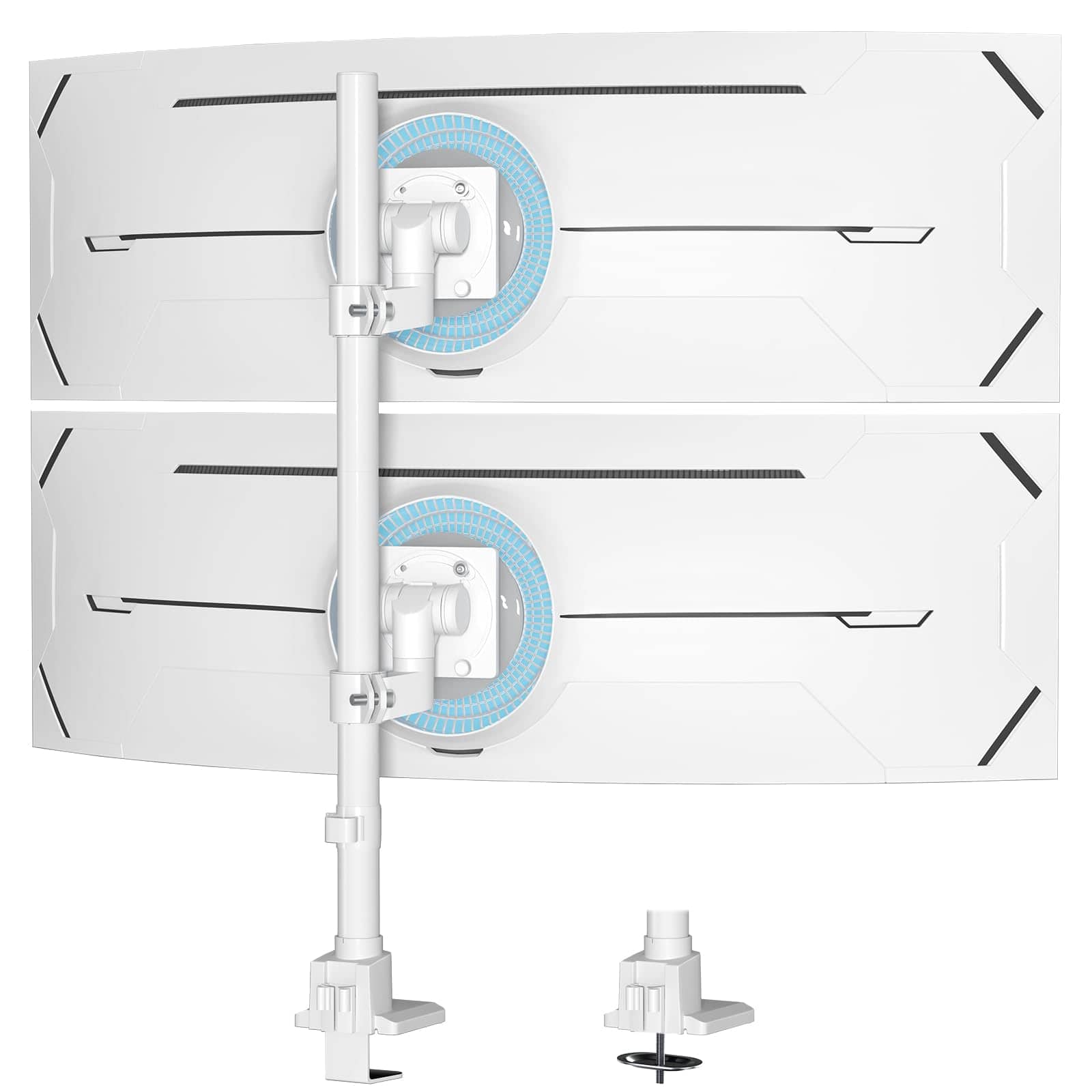 Hanke - Dual Monitor-arm Ultrawide Heavy Duty - 24- Vertical Monitor Mount Adjustable Stacked Double Desk Stand Max - White