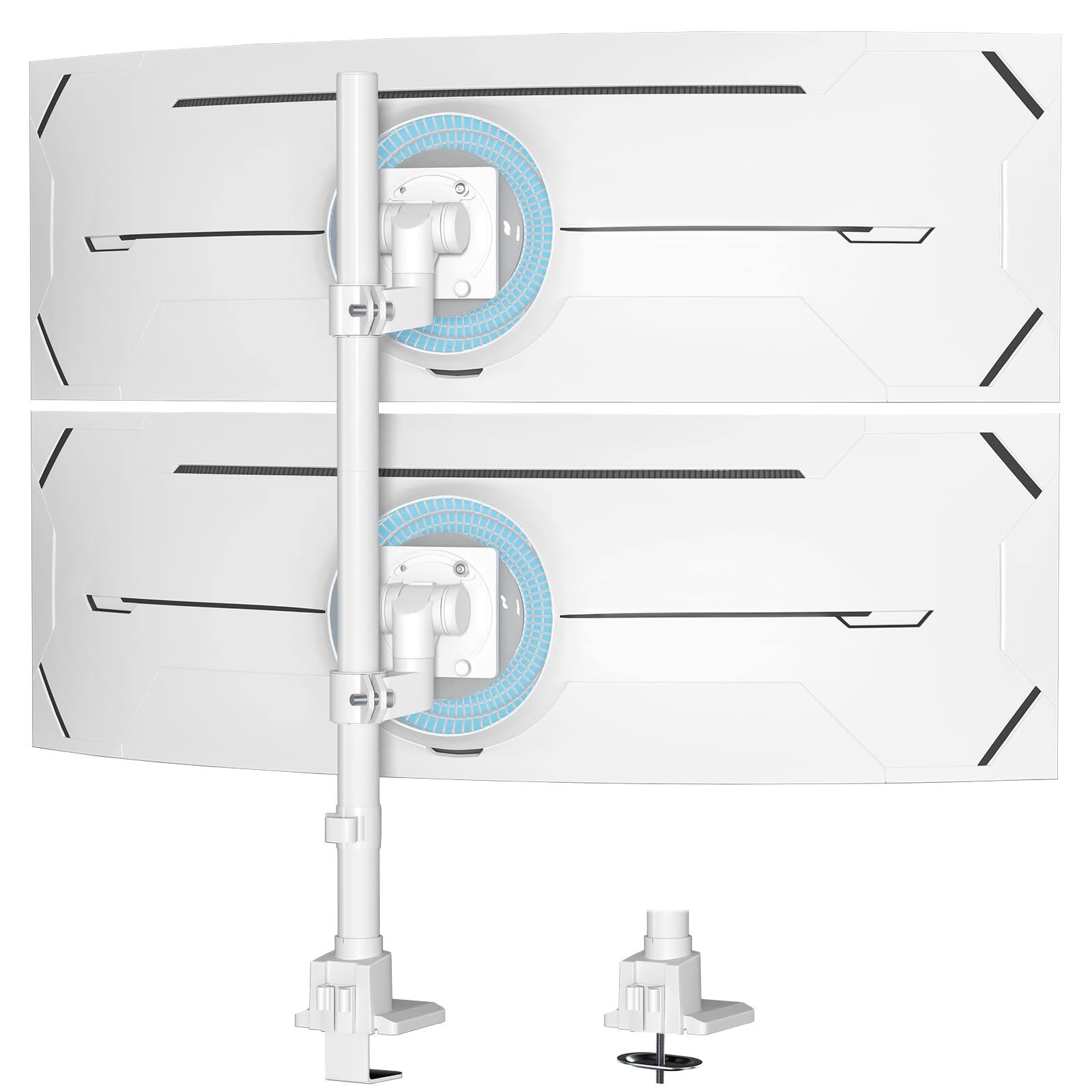 Hanke - Dual Monitor-arm Ultrawide Heavy Duty - 24- Vertical Monitor Mount Adjustable Stacked Double Desk Stand Max - White