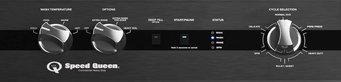 The text on the image is grouped and corrected as follows:
WASH TEMPERATURE OPTIONS:
* CYCLE SELECTION:
+ COOL
+ WARM
+ EXTRA RINSE
+ EXTRA MINSE
+ PRE-SOAK
+ DEEP FILL
+ OFTEN
+ START/PAUSE
+ STATUS:
- NORMAL
- ECO
- COLD
- HOT
- OFF
- HEAVY SOIL
- DELICATE
- PERM
- PRESS
- SOAK
- WASH
- RINSE
Note: The image does not provide information about the spin cycle options.