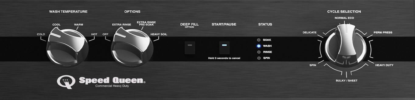 The text on the image is grouped and corrected as follows:

WASH TEMPERATURE OPTIONS:

* CYCLE SELECTION:
	+ COOL
	+ WARM
	+ EXTRA RINSE
	+ EXTRA MINSE
	+ PRE-SOAK
	+ DEEP FILL
	+ OFTEN
	+ START/PAUSE
	+ STATUS:
		- NORMAL
		- ECO
		- COLD
		- HOT
		- OFF
		- HEAVY SOIL
		- DELICATE
		- PERM
		- PRESS
		- SOAK
		- WASH
		- RINSE

Note: The image does not provide information about the spin cycle options.