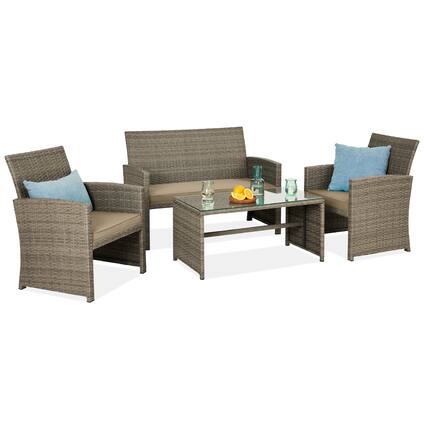 Front. Best Choice Products - Best Choice Products 4-Piece Outdoor Wicker Patio Conversation Furniture Set w/ Table, Cushions - Taupe/Desert - Taupe/Desert.