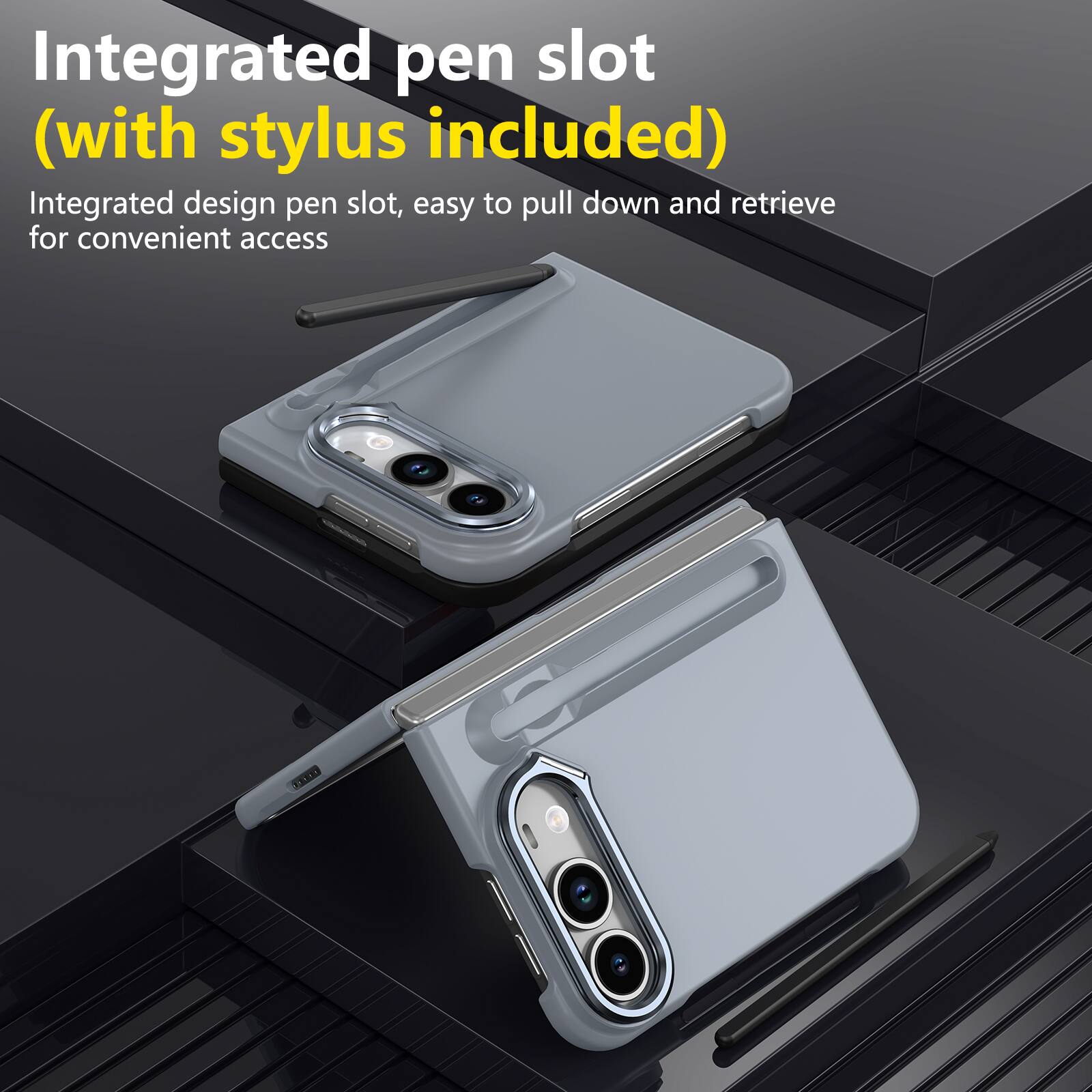 Integrated pen slot (with stylus included)  
Integrated design pen slot, easy to pull down and retrieve for convenient access