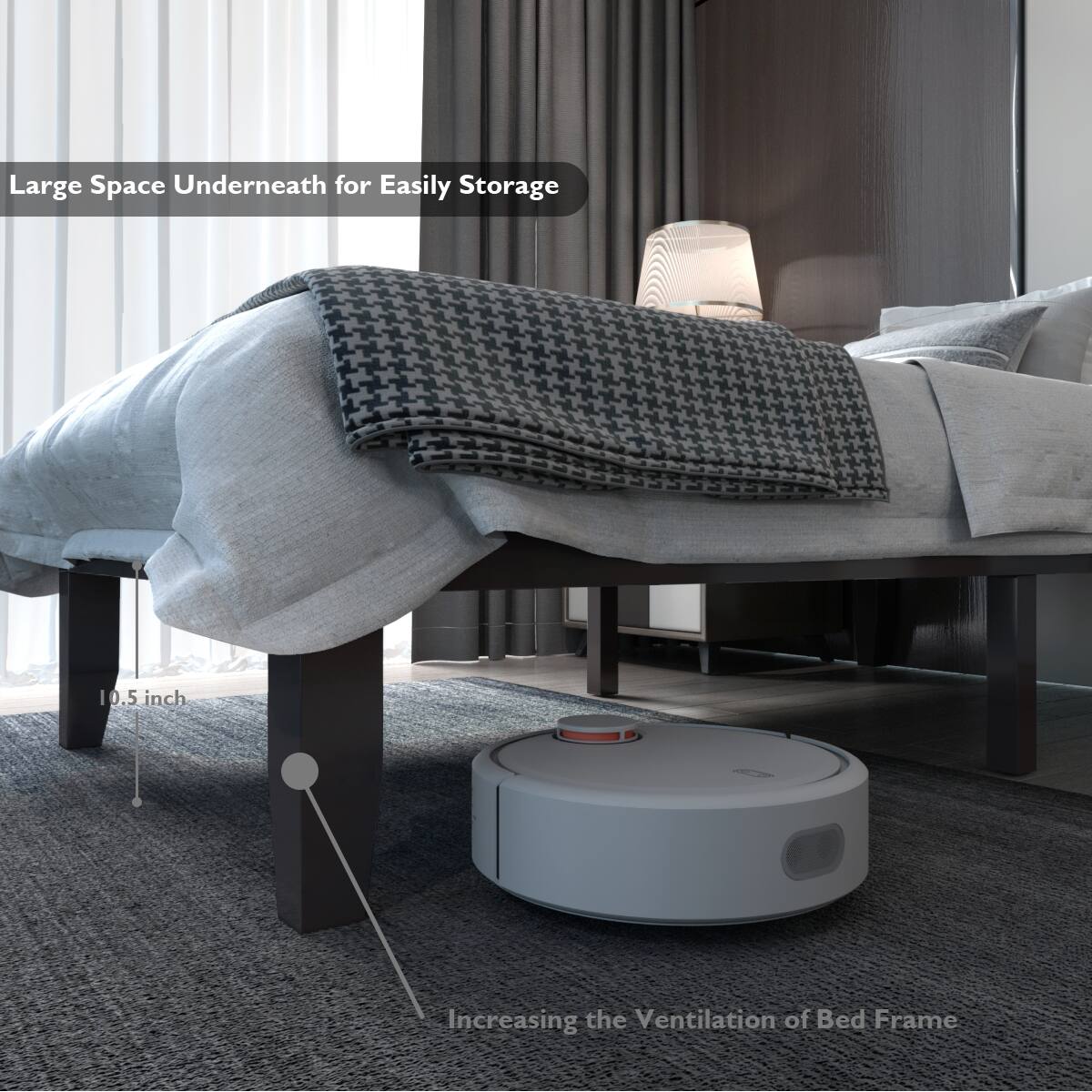 Large Space Underneath for Easily Storage, 10.5 inch, Increasing the Ventilation of Bed Frame