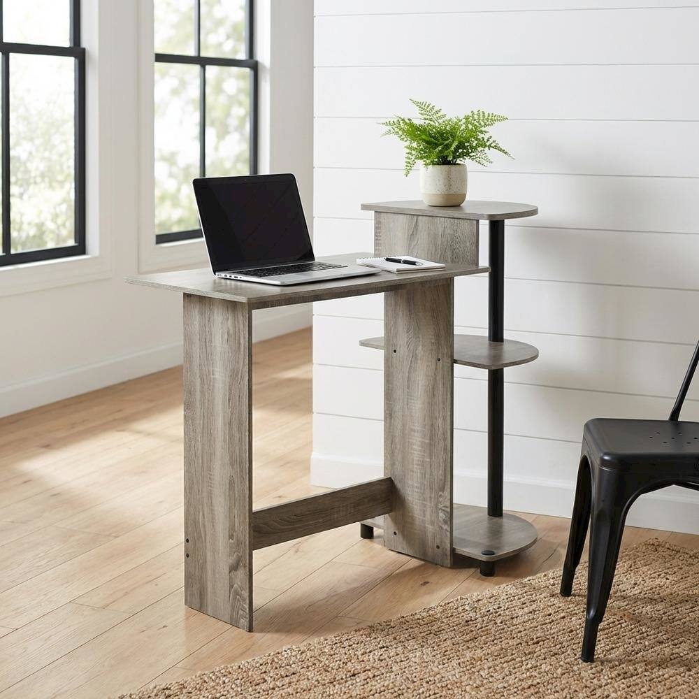 Angle. BisonOffice - Compact Computer Desk in French Oak Grey, Black, Sleek Design, Sturdy - French Oak Grey/Black.