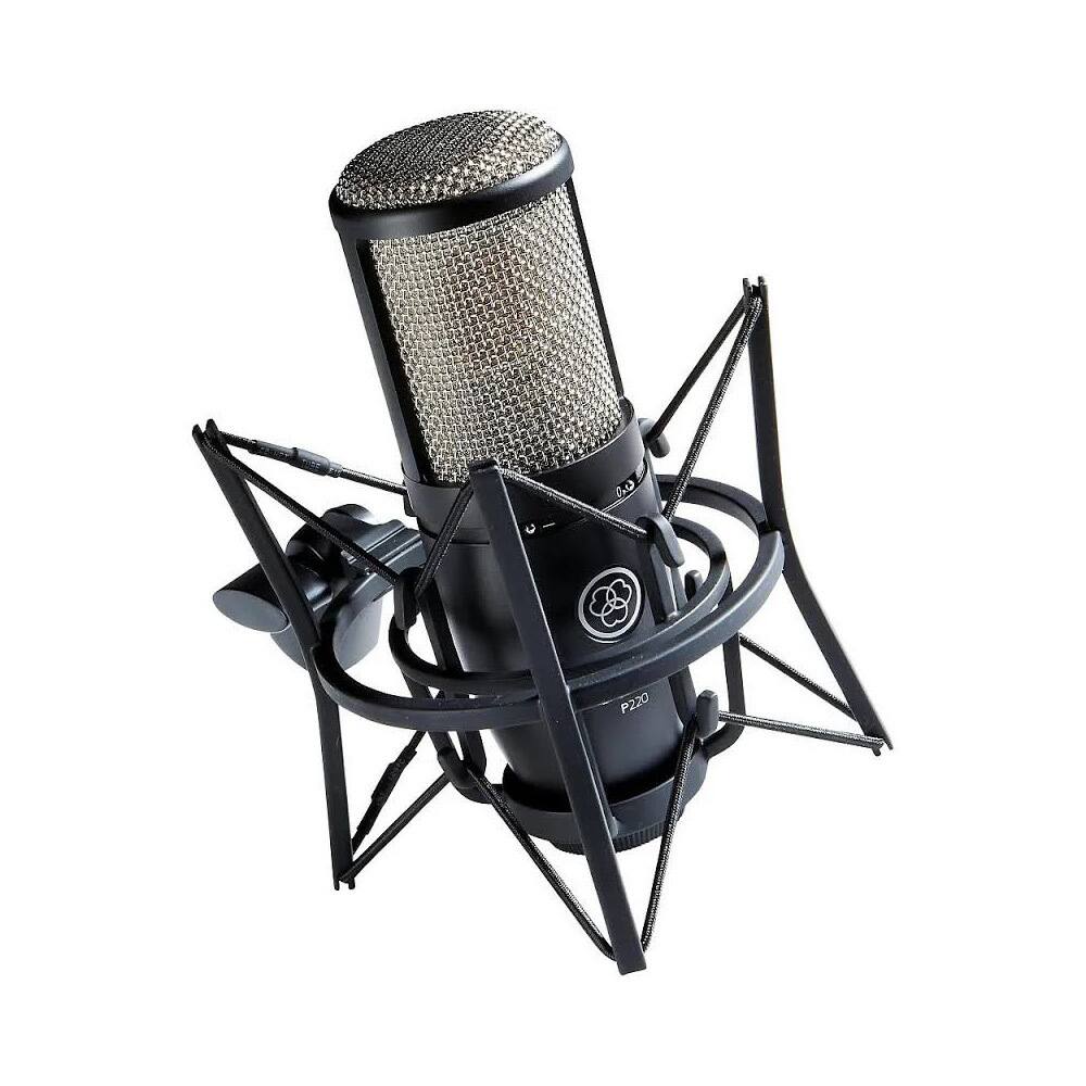 Back. AKG - AKG P220 Condenser Microphone with Knox Gear Pop Filter and Boom Arm Stand.