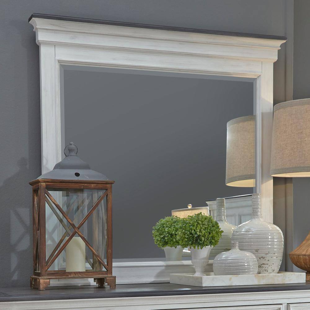 Back. Liberty Furniture Industries - Allyson Park Crown Mirror in Wirebrushed White w/ Charcoal Top - White.