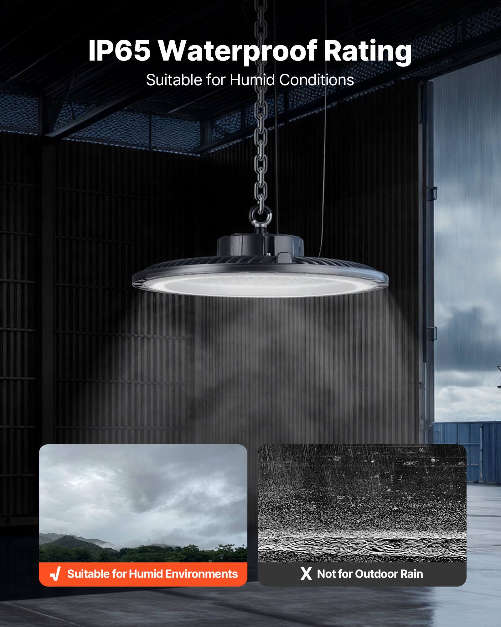 IP65 Waterproof Rating  
Suitable for Humid Conditions  
Suitable for Humid Environments  
X Not for Outdoor Rain